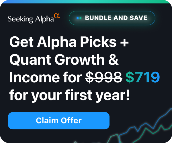 Seeking Alpha official Alpha Picks and Quant Growth & Income bundle: $719 for the first year versus $998 combined standalone pricing