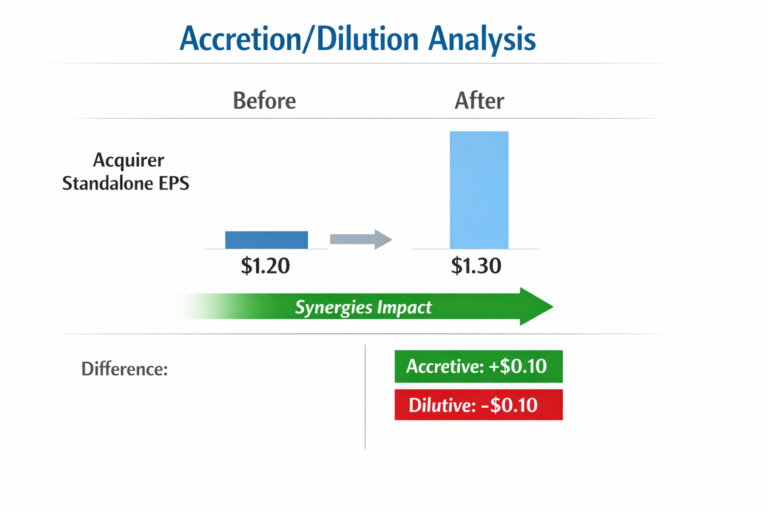 Accretion dilution analysis showing EPS impact of M&A transaction