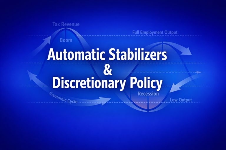 Professional finance illustration representing Automatic Stabilizers & Discretionary Policy