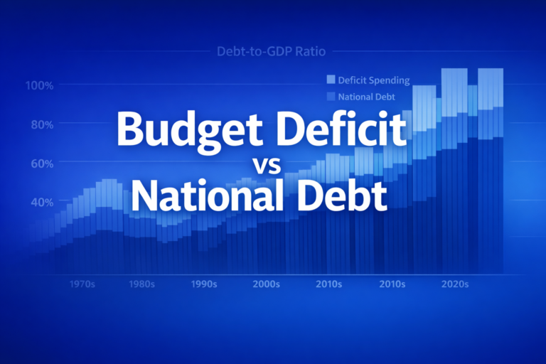 Professional finance illustration representing Budget Deficit vs National Debt: Economics and Sustainability