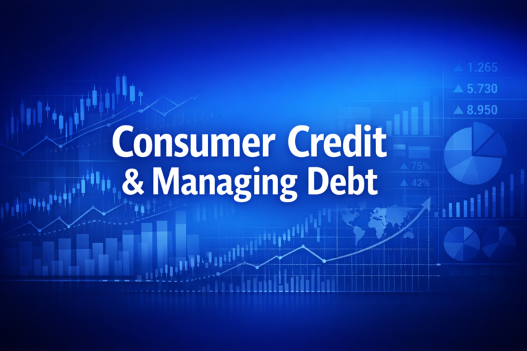 Professional finance illustration representing Consumer Credit & Managing Debt: Credit Cards, Loans & Costs of Borrowing