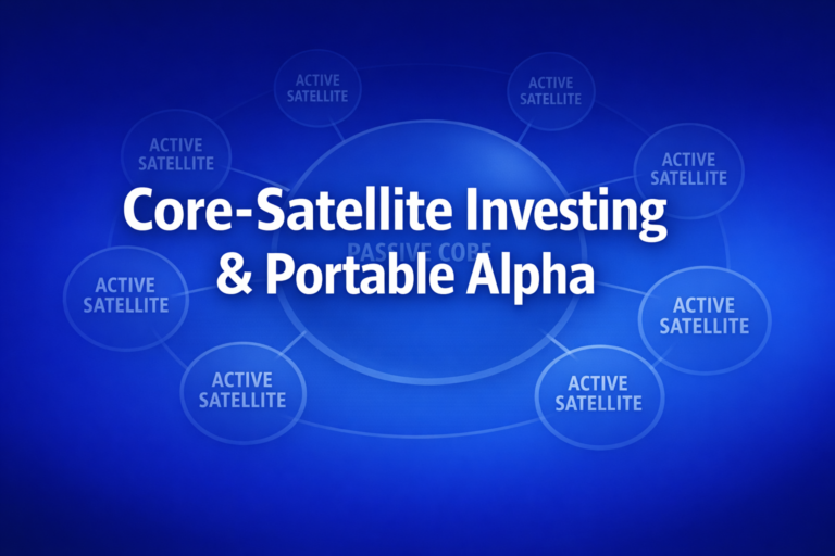 Professional finance illustration representing Core-Satellite Investing & Portable Alpha