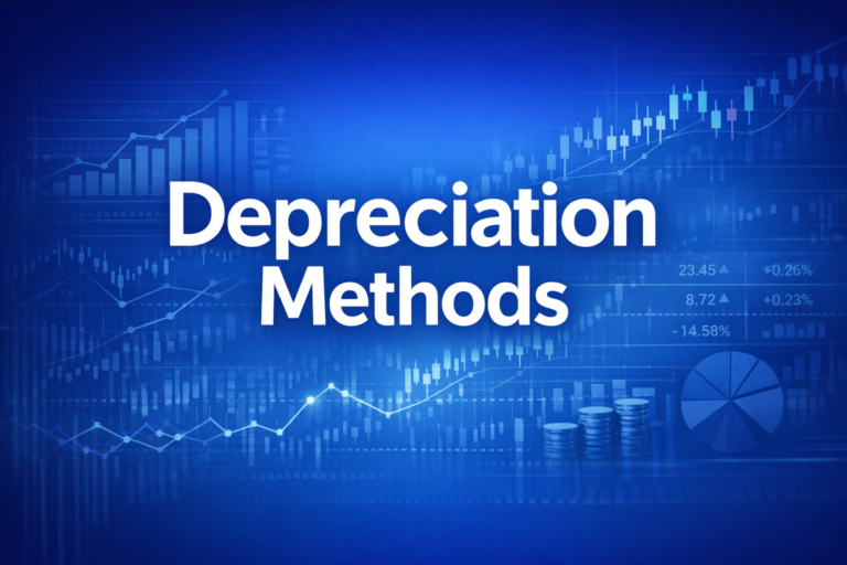 Professional finance illustration representing Depreciation Methods: Straight-Line, Declining Balance & Units of Production
