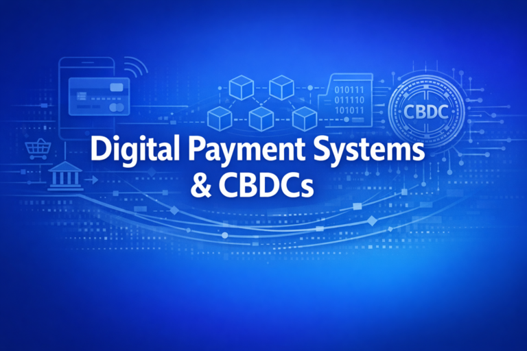 Professional finance illustration representing Digital Payment Systems & CBDCs: From Electronic Rails to Central Bank Digital Currency