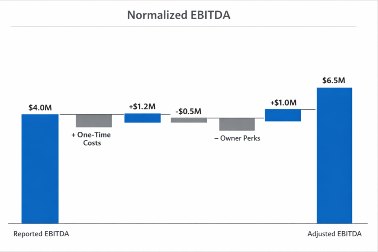 Normalized EBITDA bridge showing adjustments from reported to adjusted EBITDA