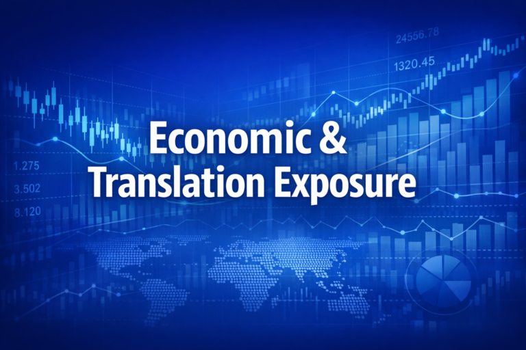 Professional finance illustration representing Economic & Translation Exposure: Measuring & Managing Long-Term FX Risk