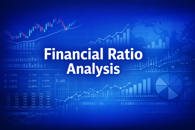 Professional finance illustration representing Financial Ratio Analysis: A Complete Guide to Liquidity, Profitability, Leverage & Market Ratios