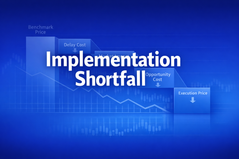 Professional finance illustration representing Implementation Shortfall: Perold Framework and Transaction Cost Analysis