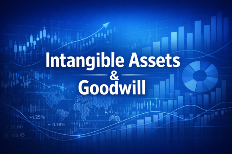 Professional finance illustration representing Intangible Assets & Goodwill: Recognition, Amortization & R&D Costs