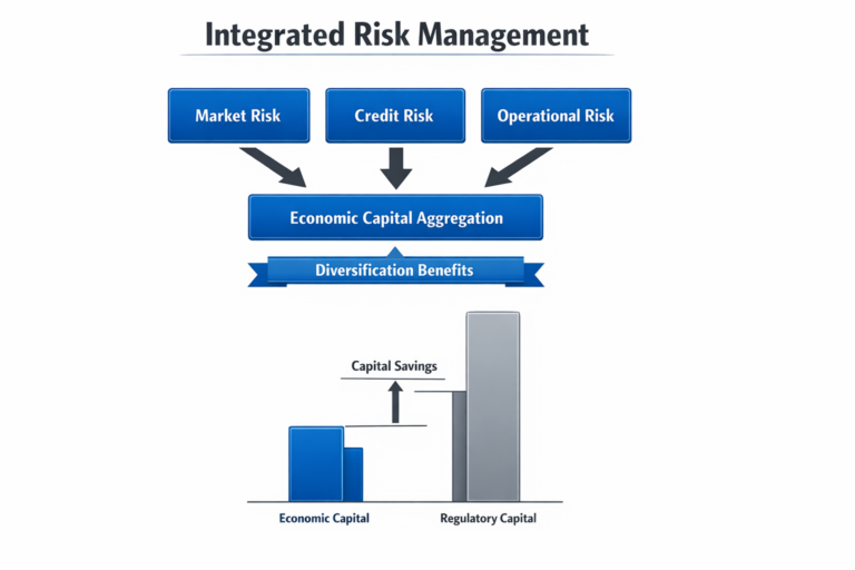 Enterprise risk management framework showing market credit operational risks aggregated