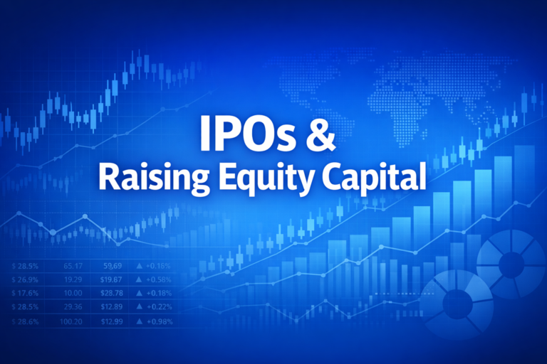 Professional finance illustration representing IPOs & Raising Equity Capital