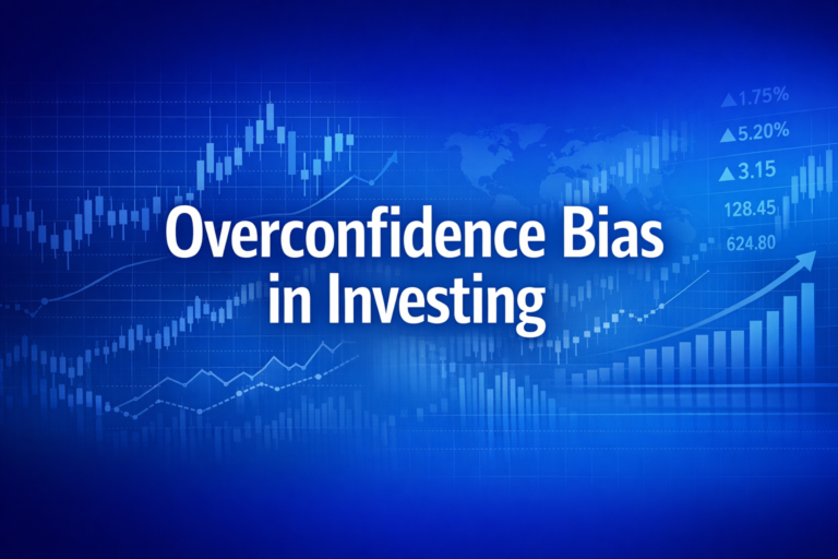 Professional finance illustration representing Overconfidence Bias in Investing: Miscalibration, Better-Than-Average & Illusion of Knowledge