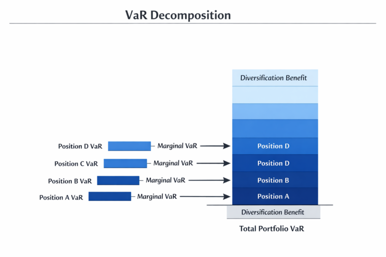 Component VaR and marginal VaR breakdown showing risk contribution by position