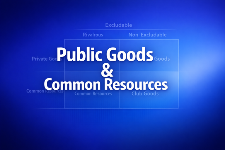 Professional finance illustration representing Public Goods & Common Resources: Free Riders, Excludability & the Tragedy of the Commons
