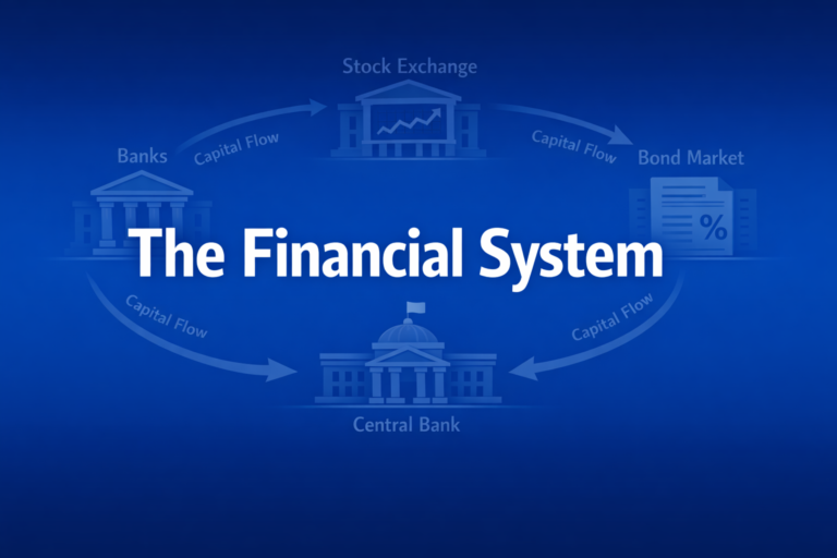Professional finance illustration representing The Financial System: Markets, Intermediaries & Regulation