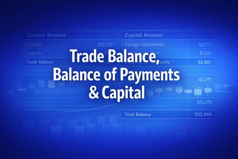 Professional finance illustration representing Trade Balance, Balance of Payments & Capital Flows