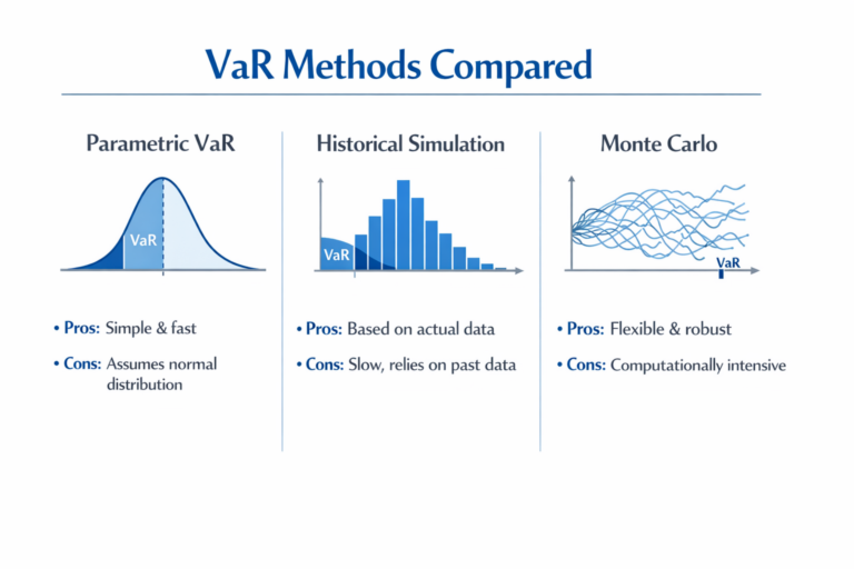 Comparison of three VaR methods: Parametric, Historical Simulation, and Monte Carlo