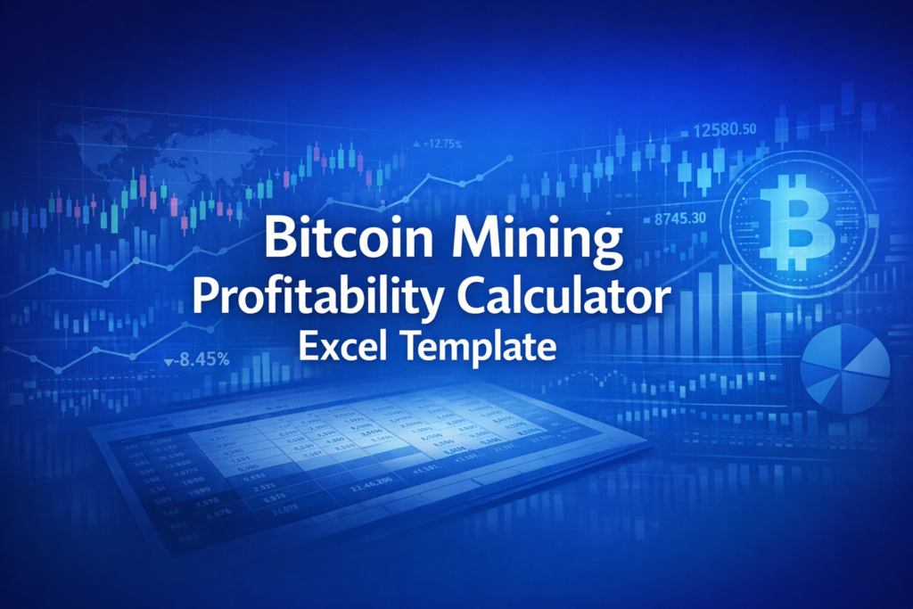 Professional finance illustration representing Bitcoin Mining Profitability Calculator Excel Template