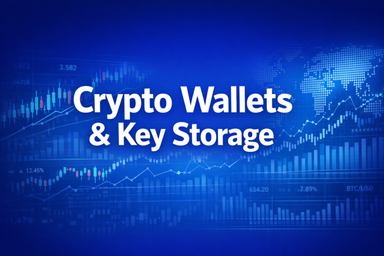 Professional finance illustration representing Crypto Wallets & Key Storage: Hot, Cold & Multi-Sig Security