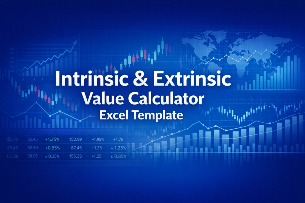 Professional finance illustration representing Intrinsic & Extrinsic Value Calculator Excel Template