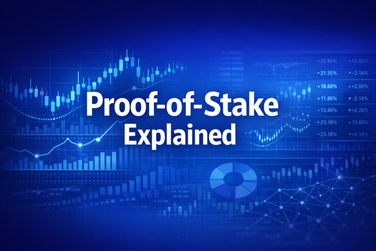 Professional finance illustration representing Proof-of-Stake Explained: Validators, Slashing & The Ethereum Merge