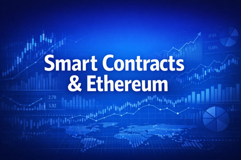 Professional finance illustration representing Smart Contracts & Ethereum: The EVM, Gas & Decentralized Applications