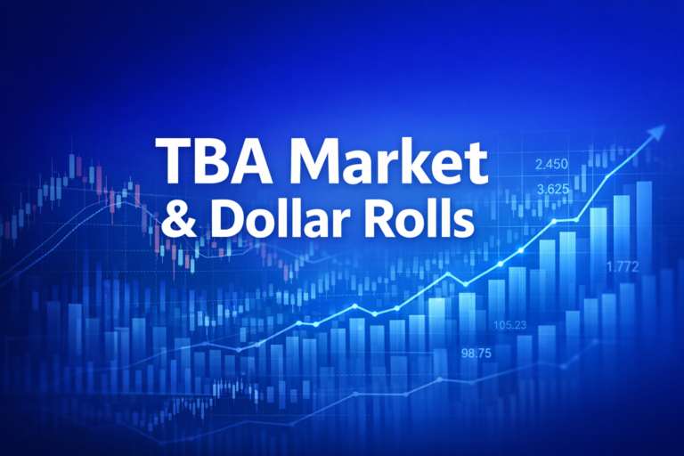 Professional finance illustration representing TBA Market & Dollar Rolls: Agency MBS Forward Trading & Settlement
