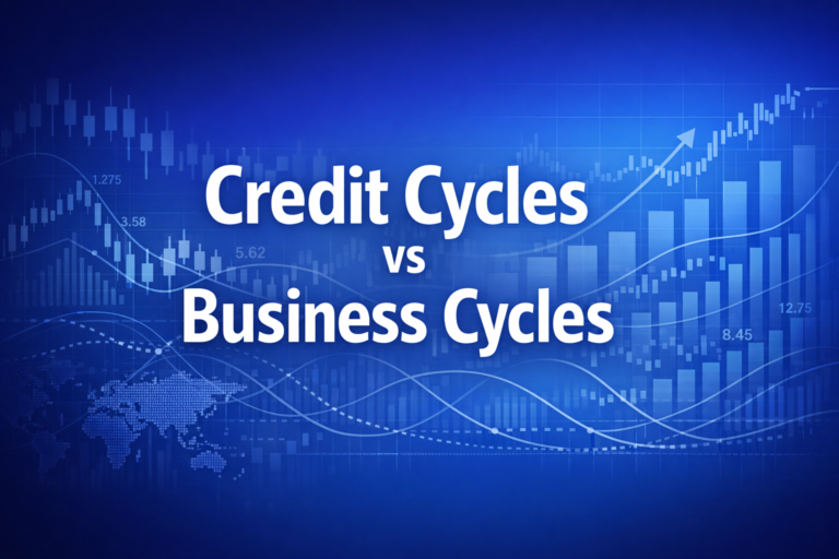 Professional finance illustration representing Credit Cycles vs Business Cycles: How Credit Amplifies Economic Fluctuations