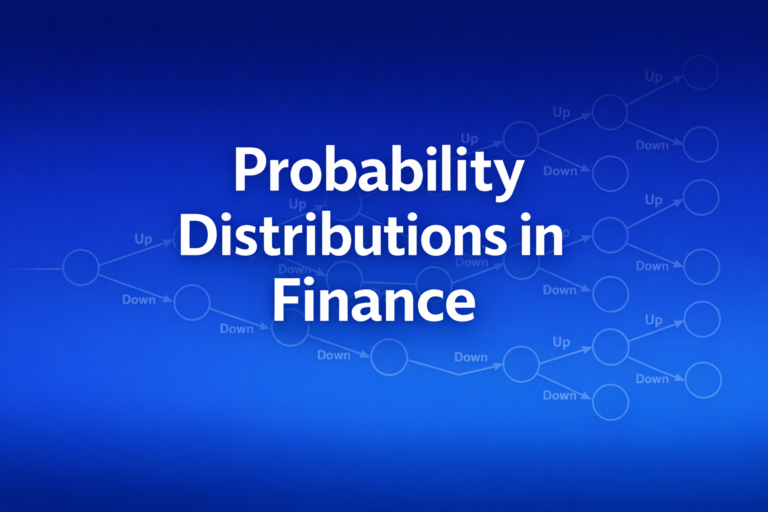 Professional finance illustration representing Probability Distributions in Finance: Normal, Lognormal, Binomial, and Student's t