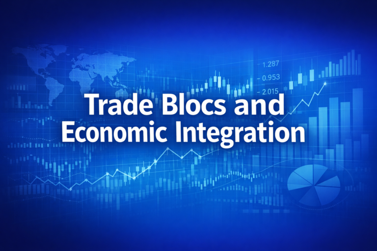 Professional finance illustration representing Trade Blocs and Economic Integration