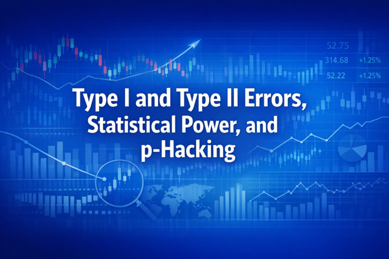 Professional finance illustration representing Type I and Type II Errors, Statistical Power, and p-Hacking
