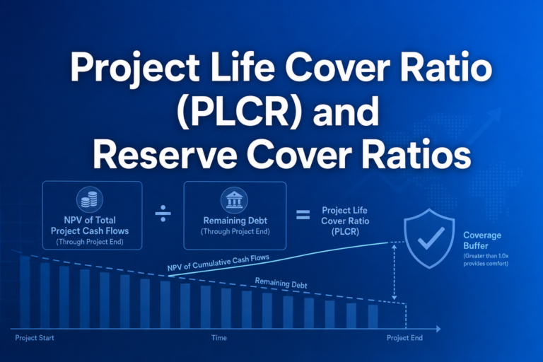 Professional finance illustration representing Project Life Cover Ratio (PLCR) and Reserve Cover Ratios